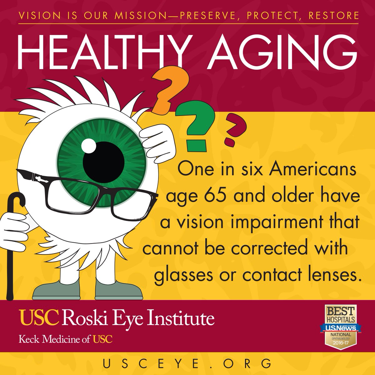 September is Healthy Aging Month! <a href="/USCEye/">USC Roski Eye Institute</a> and @NEHEP encourage routine checkups to preserve and protect sight.