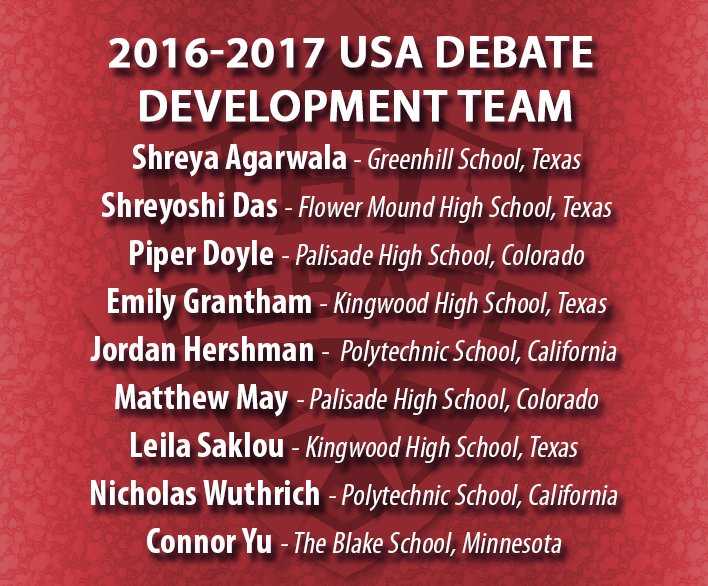 speechanddebate's tweet image. Congrats to the *NEW* 2016-2017 USA Debate Team and our development team comprised of underclassmen. #USADebate