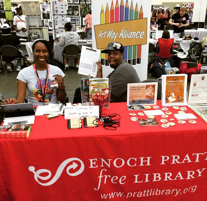prattlibrary's tweet photo. Say hi at Comic-Con! Sign up for a library card, get a free comic. 😄 #bcc2016 https://t.co/o7ckluspOi