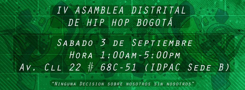 URCSoloHipHop's tweet photo. Mañana 3 de septiembre hay #AsambleaHipHop en @BogotaParticipa https://t.co/Z0eENHvA9l