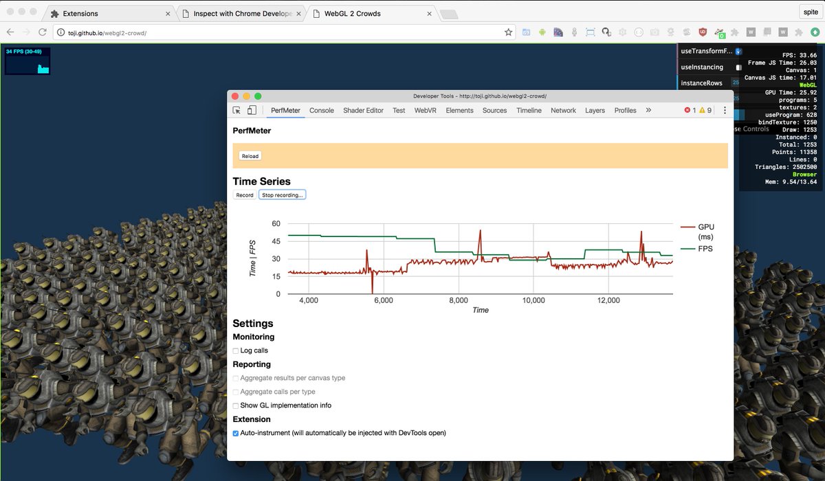 thespite's tweet photo. Ever needed to debug WebGL performance on mobile?
Graphs of JS, GPU performance &amp; many more on desktop and Android https://t.co/U0Brd7TGe5