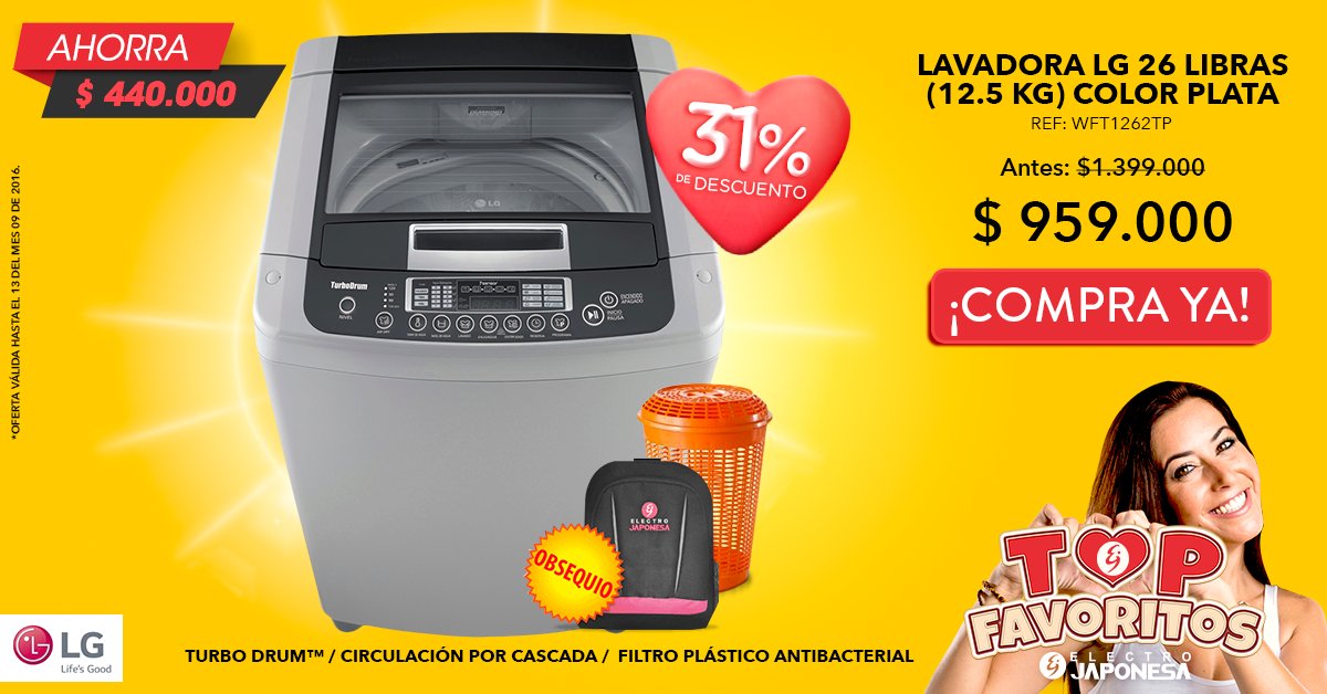 Electrojaponesa's tweet photo. Tu #RopaImpecable por el movimiento rotatorio de esta #Lavadora @SoyLG de 26 libras. https://t.co/2YgnKhF816 https://t.co/UJ6YHkTKQg