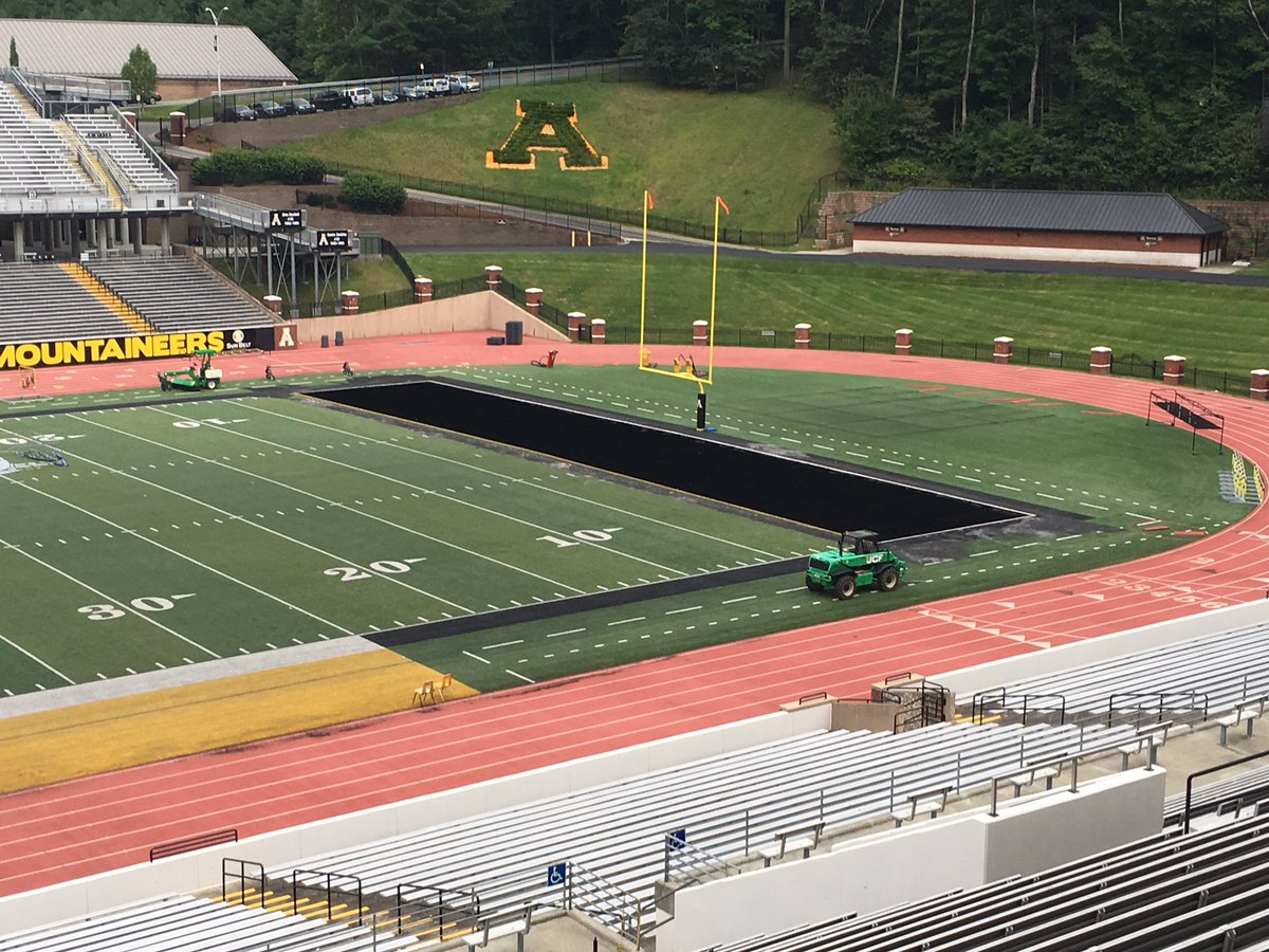 appstatesports's tweet photo. The field at Kidd Brewer Stadium  is looking good with a new splash of black. https://t.co/Y6keWLKbnI