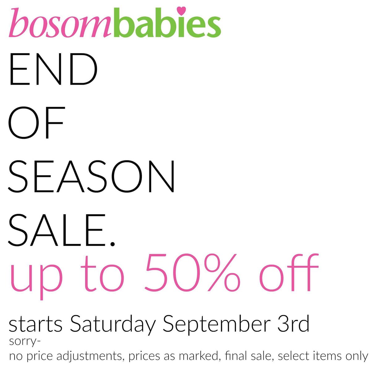 bosombabies's tweet photo. We need room for our Fall/Winter Collection! Starting tomorrow we have an END OF SEASON SALE!  @shop124street #yeg https://t.co/5dLIXvcgPA