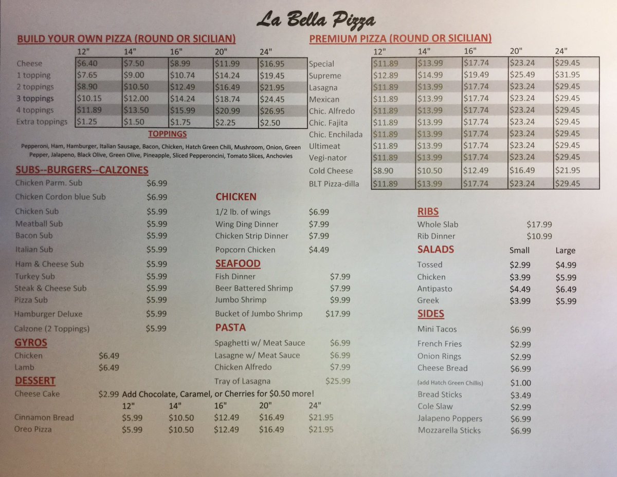 La Bella Pizza Originallabella Twitter