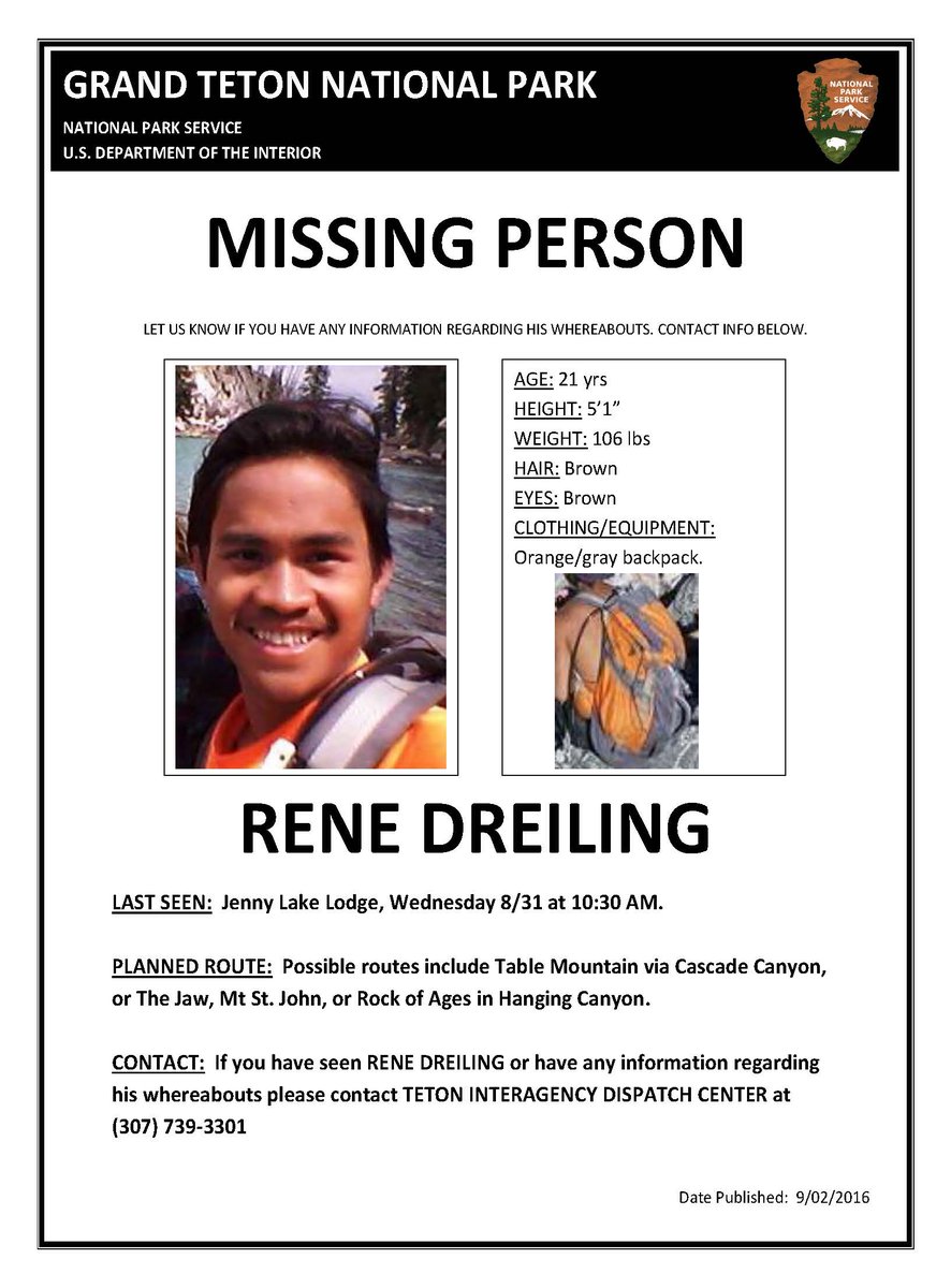GrandTetonNPS's tweet image. Missing Person: Rangers request your assistance in locating Rene Dreiling. go.nps.gov/qty8wt