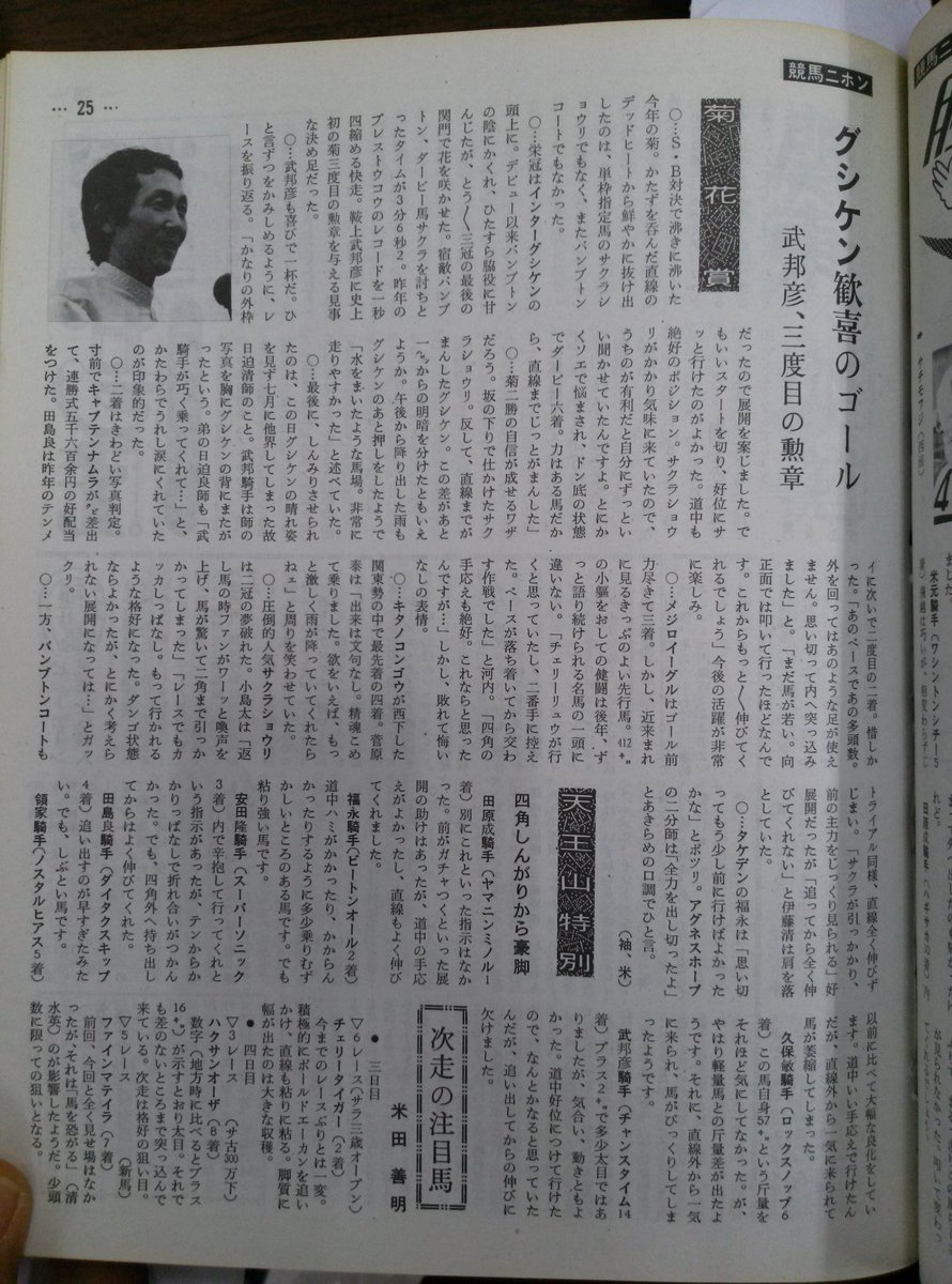 昭和53年菊花賞 インターグシケン 競馬ニホン週刊号から菊花賞ハイ