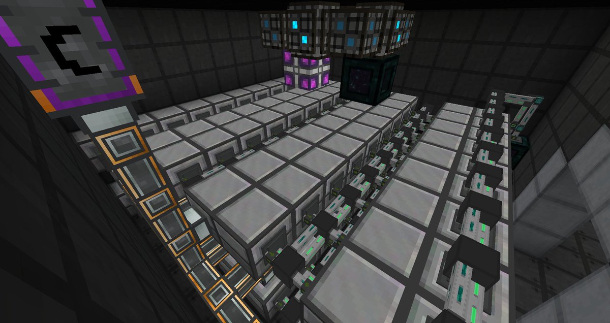 GhostPlaysDead's tweet image. 128 Auto-Casters producing 118mil EMC every ~1.25 seconds in the form of bedrockium blocks :) #ProjectOzone2