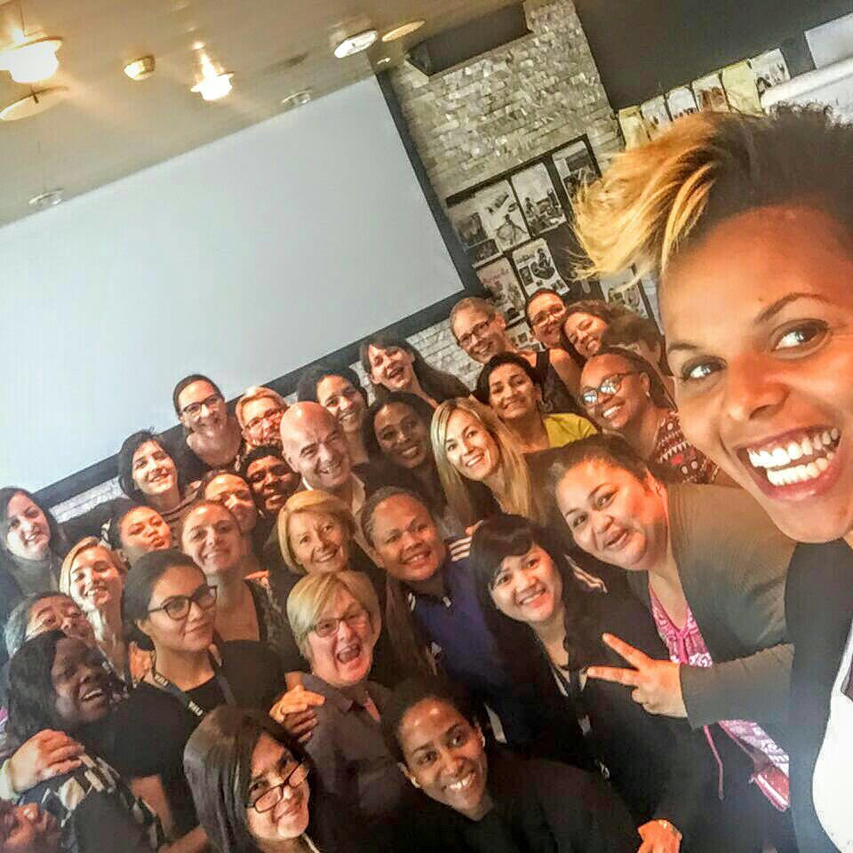 President Infantino in a Selfie with our FIFA Female Leadership Development Programme Ladies.