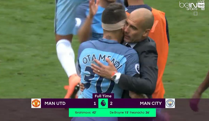 Full time! Manchester's painted blue and Guardiola wins his first #ManchesterDerby. What. A. Game. #PL