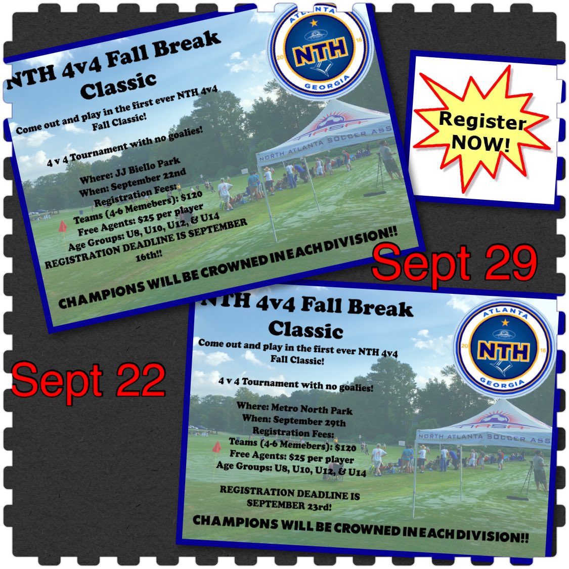 NASA_Tophat's tweet photo. Register today for the #nthfallbreakclassic. Sept 22 @JJ Biello Park, Sept 29 @Metro North https://t.co/kGNnk0vKfw https://t.co/oEYBhAHG7N