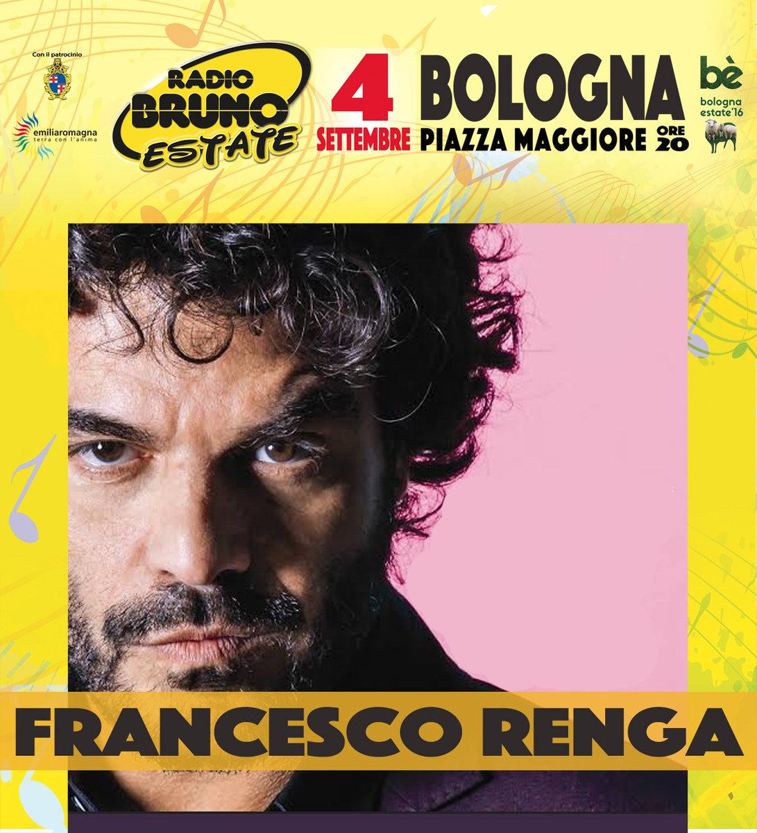 Radio Bruno (@radiobruno1) on Twitter photo Vi aspettiamo a #Bologna per il #RadioBrunoEstate! Con noi ci sarà <a href="/RengaOfficial/">Francesco Renga</a>!
#RBE16 #ScriveròIlTuoNome Vi aspettiamo a #Bologna per il #RadioBrunoEstate! Con noi ci sarà <a href="/RengaOfficial/">Francesco Renga</a>!
#RBE16 #ScriveròIlTuoNome