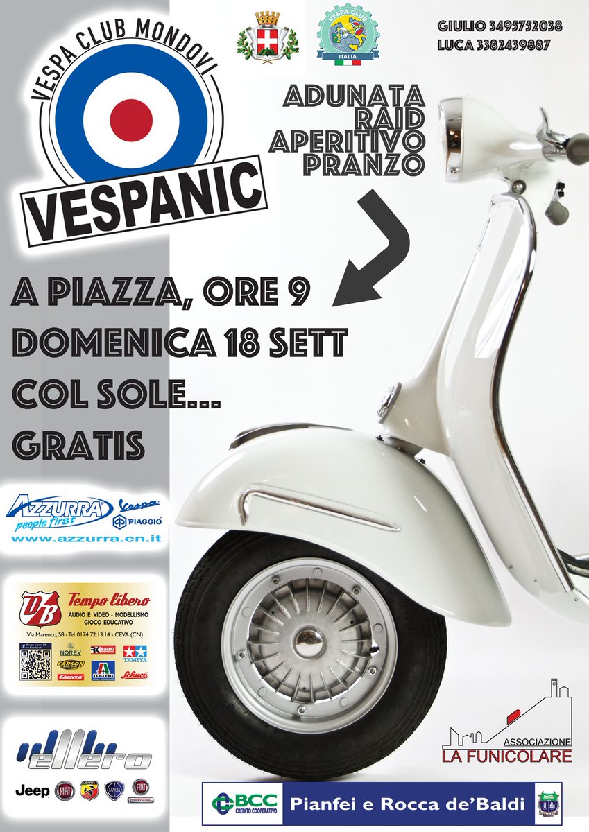 raiduno2014's tweet photo. Il #raiduno2016 al via a #mondovi il 18/09. tante #vespe, #sole, KM. ottimo cibo e incredibile aperitivo. #vespanic https://t.co/eTxlE1Mjbf