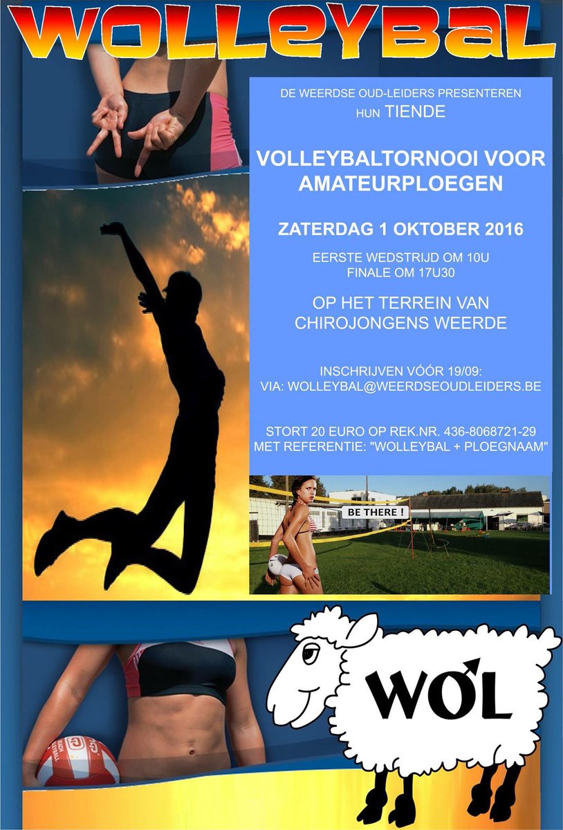 WOL1999's tweet photo. Schrijf vandaag je ploeg nog in via Wolleybal@weerdseoudleiders.be voor ons Wolleybaltornooi op 1 Oktober! #ambiance https://t.co/bp1HWAfOFs