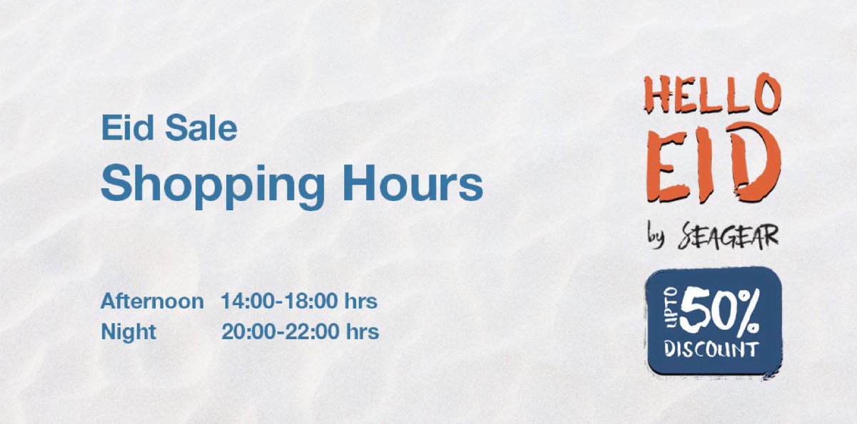 SeaGearMaldives's tweet photo. #HelloEid Sea Gear Eid sale shopping hours. Get up to 50% DISCOUNT. #SeaGear #seageareidsale https://t.co/4hnRdixdA3