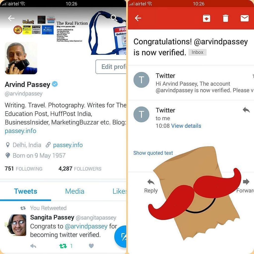 ARVINDPASSEY's tweet photo. I have a twitter verified account now. :) #twitter #verified #verifiedmember #twitterhandlโฆ https://t.co/T8ywZO8FO7 https://t.co/9lDPqInJ5X