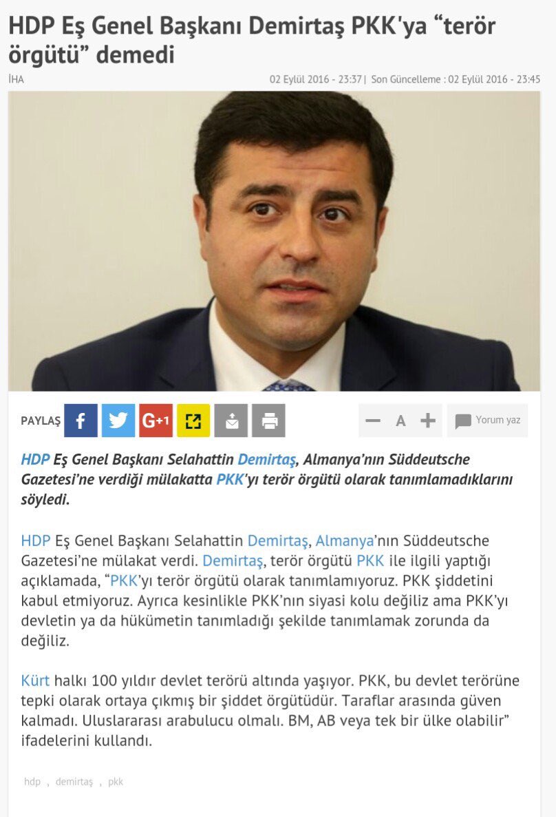 Nerdeyse her gün şehitler verdiğimiz bu zamanlarda "PKK terör örgütü değildir" demek suç sayılmalı!
Nefret suçu!