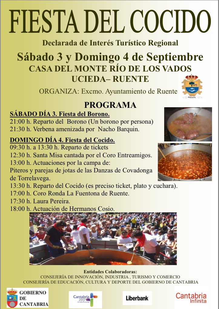 Fiesta del Cocido
este finde, en Ucieda,disfruta de una  deliciosa Fiesta de Interés Turístico Regional