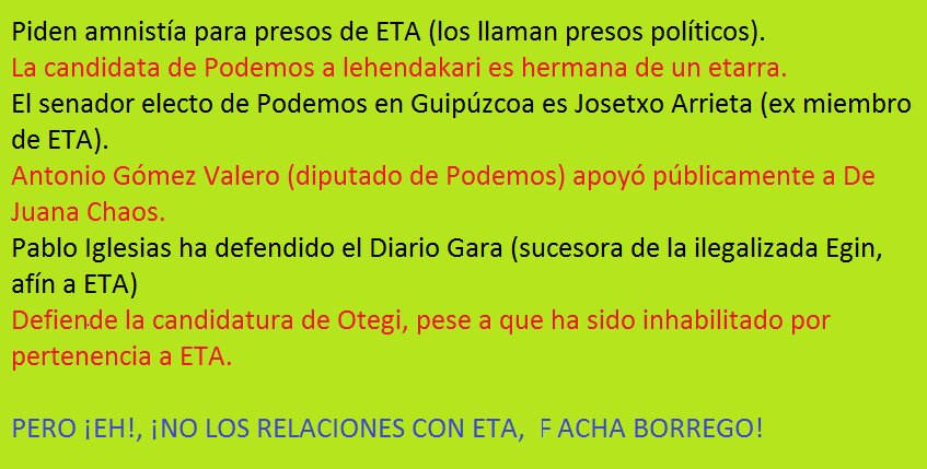eltivipata's tweet photo. Podemos no es ETA, Podemos no es ETA, Podemos no es ETA, Podemos no es ETA, Podemos no es ETA, Podemos no es ETA... https://t.co/dPYY5xRJYr