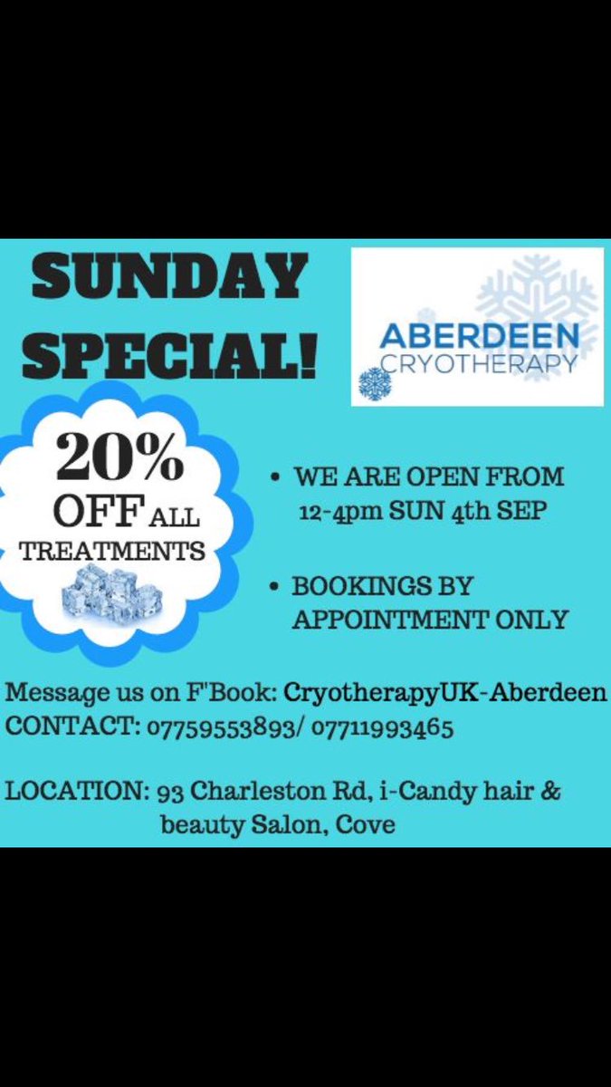 AberdeenCryotherapy (@acryotherapy) on Twitter photo This Sunday only 20% off ☃❄️❄️<a href="/ACryotherapy/">AberdeenCryotherapy</a> <a href="/AberdeenCryo/">Aberdeen Cryotherapy</a> <a href="/AberdeenFC/">Aberdeen FC</a> <a href="/AberdeenOffers/">Aberdeen Offers</a> ❄️❄️❄️❄️❄️ This Sunday only 20% off ☃❄️❄️<a href="/ACryotherapy/">AberdeenCryotherapy</a> <a href="/AberdeenCryo/">Aberdeen Cryotherapy</a> <a href="/AberdeenFC/">Aberdeen FC</a> <a href="/AberdeenOffers/">Aberdeen Offers</a> ❄️❄️❄️❄️❄️