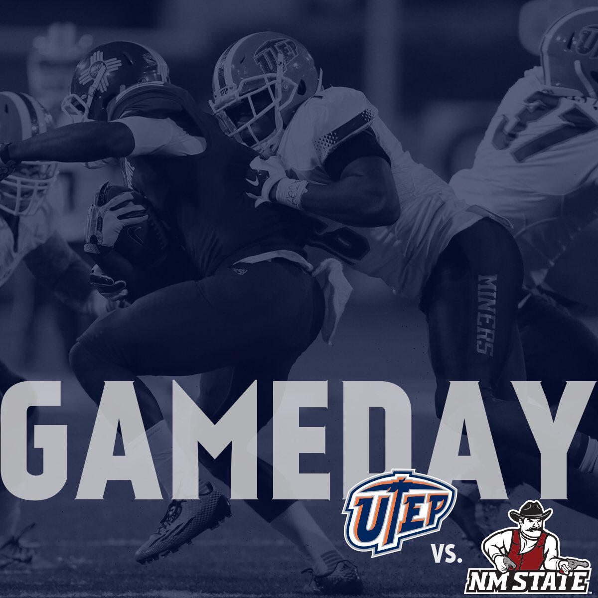 UTEPAthletics's tweet photo. It's finally #GameDay, Miner fans! #UTEPvsNMState / 6PM / Sun Bowl / @FirstLightFCU Battle of I-10 #MinerStrong ⛏🏈 https://t.co/q55SWy6iHF