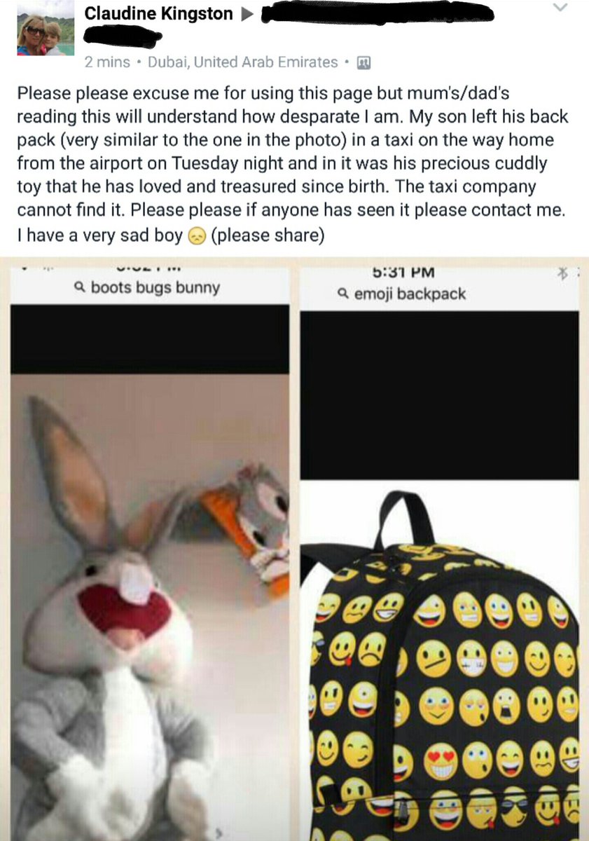 MjUyLamiin's tweet photo. Help to see if we can find the person who found bunny? There's a sad little boy waiting. #LostInDubai #MyDubai https://t.co/3lWu8oSiXK