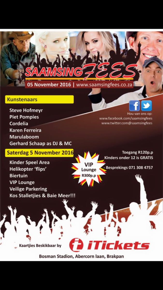 saamsingfees's tweet image. #saamsingfees #5November @steve_hofmeyr @pietpompiesinfo @BiancaGoosen4 @Cordelia_Live  @gerhard_schaap