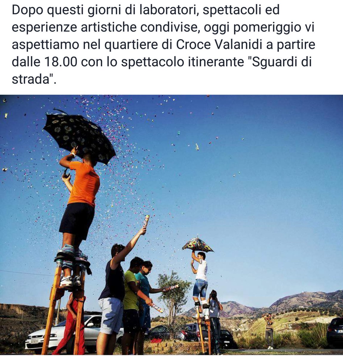Tproskenion's tweet photo. #ScillaFest 2016 #Sguardidistrada @Tproskenion Ore 18.00 - Quartiere Croce Valanidi - Reggio Calabria https://t.co/3ND1BTXUSO