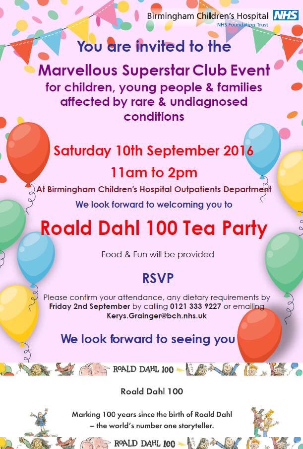 1 week til our <a href="/roald_dahl/">Roald Dahl</a> <a href="/RoaldDahlFund/">Roald Dahl Charity</a> <a href="/Bham_Childrens/">Bham Children's Hosp 💙</a> #RareDisease &amp; #undiagnosed Tea Party: we've lots planned