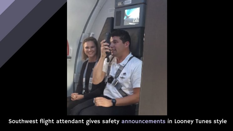 fredericfleche's tweet image. Southwest flight attendant gives safety announcements in Looney Tunes style j.mp/2cmKUk5