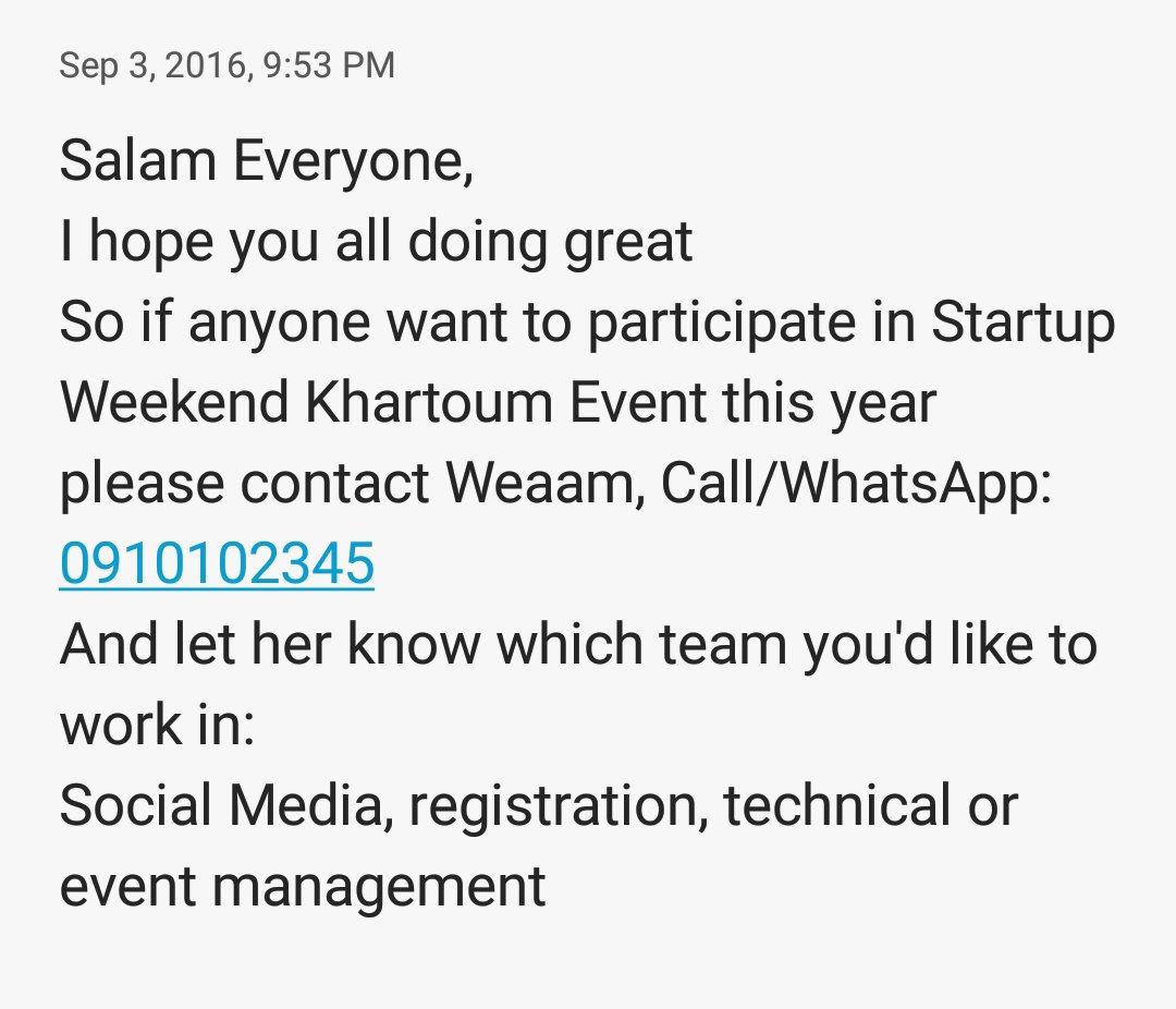 IamTheDoubleU's tweet photo. Startup Weekend Khartoum - Call For Volunteers
#SWKH
#GEWSUDAN https://t.co/HEJ8EyWZPC