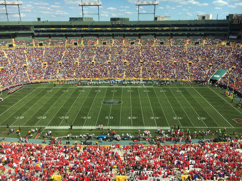 T Barnes (@ladyinwaitingty) on Twitter photo RT <a href="/LSUfootball/">LSU Football</a>: .<a href="/LambeauField/">Lambeau Field</a> filling with Purple & Gold. Kickoff at 2:41 p.m. CT on ABC, WatchESPN. RT <a href="/LSUfootball/">LSU Football</a>: .<a href="/LambeauField/">Lambeau Field</a> filling with Purple & Gold. Kickoff at 2:41 p.m. CT on ABC, WatchESPN.