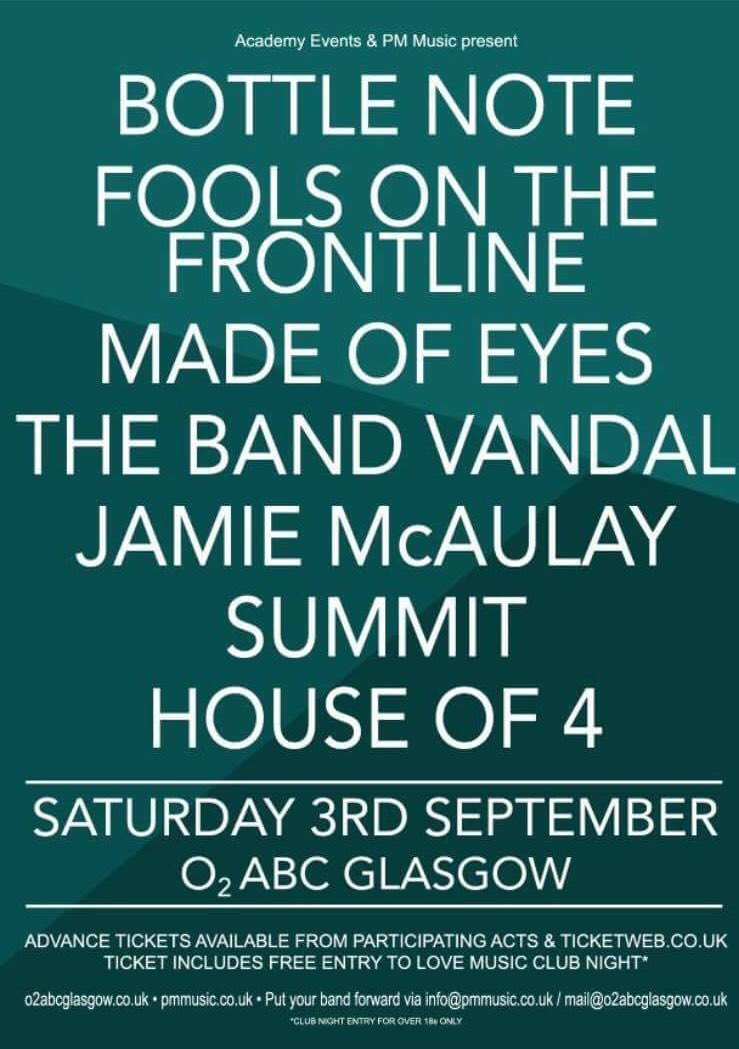 scottishmusic's tweet image. TODAY @acousticaffairs /PM Music gig @O2ABC w/ @bottlenote1 @FoolsRock @JamieMcAulay12 +more pmmusic.co.uk/event/mainstag…