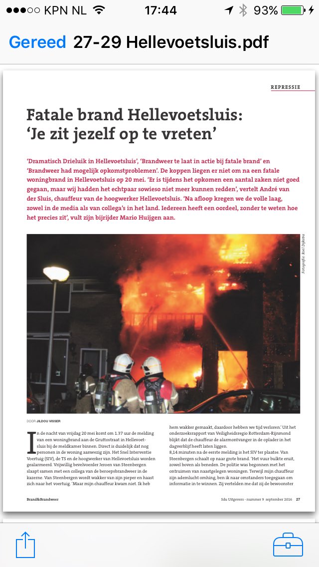 ArjenLittooij's tweet photo. Indrukwekkend verhaal van de collega's uit Hellevoetsluis nav fatale brand. Klinkt anders dan kritiek van de zijlijn https://t.co/Fid6FXu3en