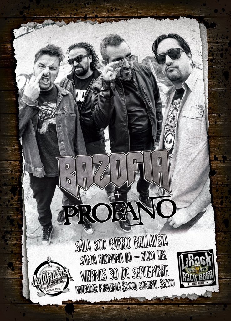 Bazofia Banda Rock (@bazofiachile) on Twitter photo Atentos! <a href="/BazofiaChile/">Bazofia Banda Rock</a> y @Profanochile en @SCDChile Bellavista Santa Filomena 110 Viernes 30 de Septiembre 21:00hrs. Atentos! <a href="/BazofiaChile/">Bazofia Banda Rock</a> y @Profanochile en @SCDChile Bellavista Santa Filomena 110 Viernes 30 de Septiembre 21:00hrs.