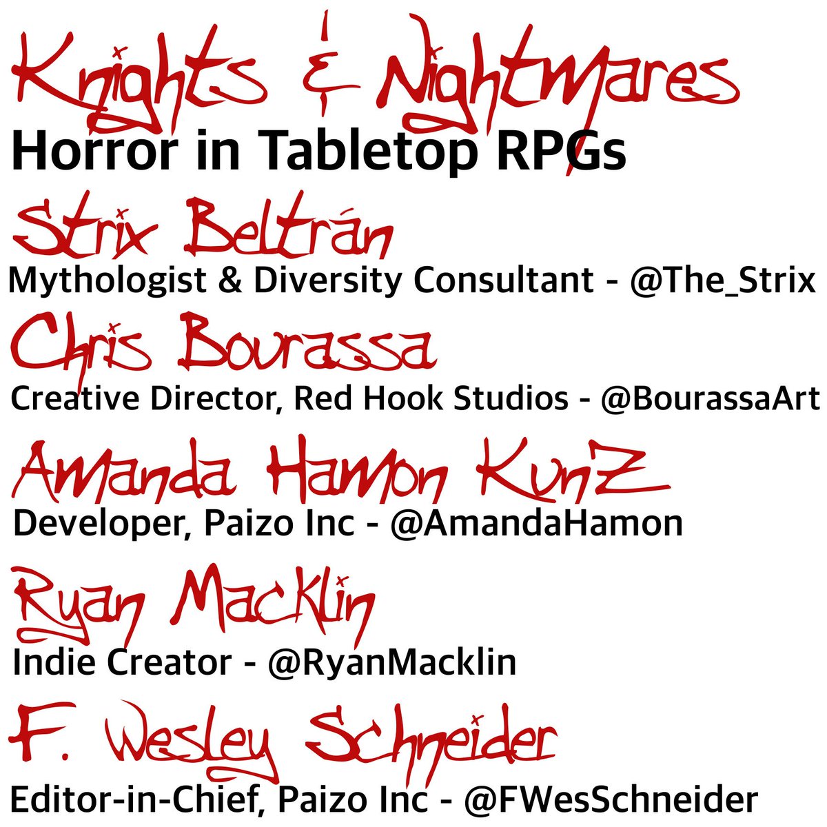 FWesSchneider's tweet photo. Knights &amp; Nightmares: Horror in Tabletop RPGs in the Chipmunk Theater! Starts in 20 mins. GET HERE! https://t.co/70g34VqFz6