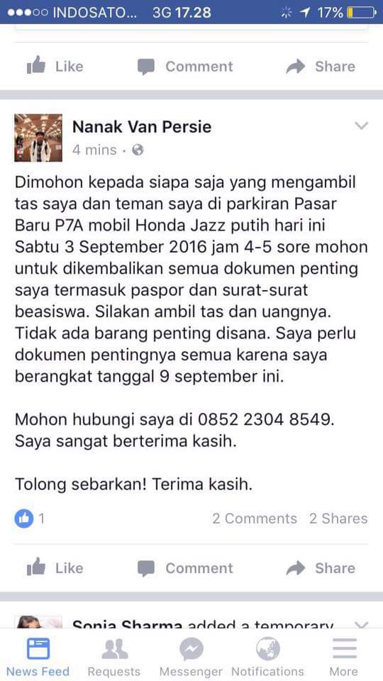 Bantu sebarin ya. Korbannya temannya teman gw. Mereka lagi proses beasiswa belajar di luar negri.