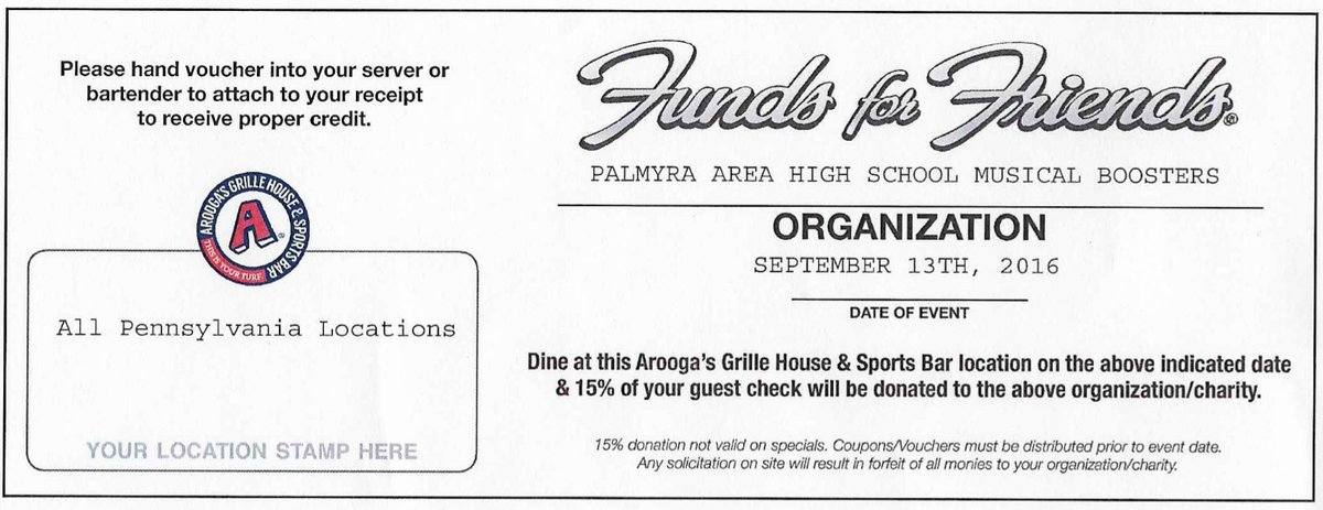 PHSMusical's tweet photo. Mark your calendars for Sept. 13th at Arooga's! It's Dining 4 Dollars all day for the PHS Musical! #yums #phsgrease https://t.co/RvWQmL7NIT