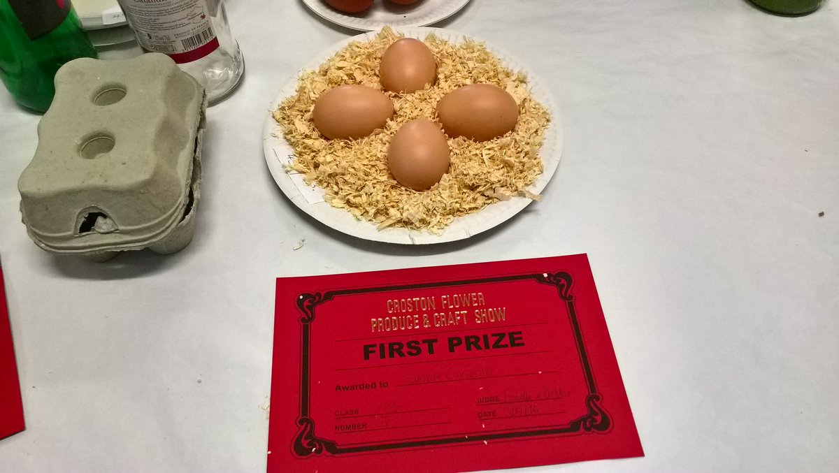 BoTerrier's tweet photo. First prize for our eggs at the village show today. #croston. Second prize for internal. https://t.co/zgebfvIg41