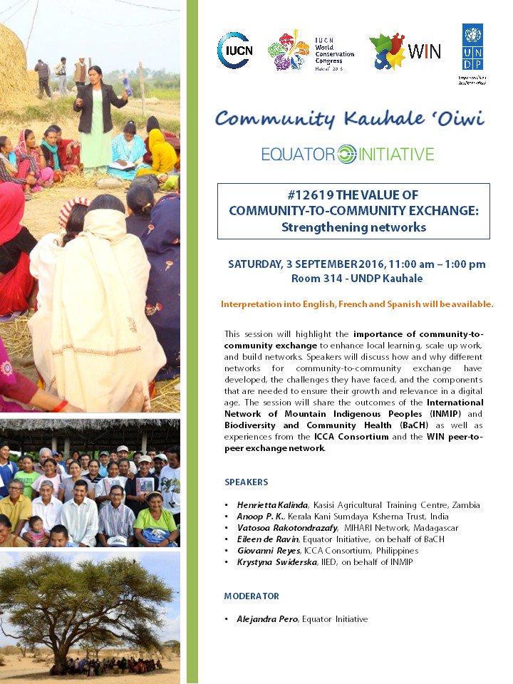 equatorinit's tweet photo. Join us now at #IUCNCongress on Value of Community2Community Exchange. #WCC2016 #CommunityKauhale https://t.co/us9Q8t6VY4