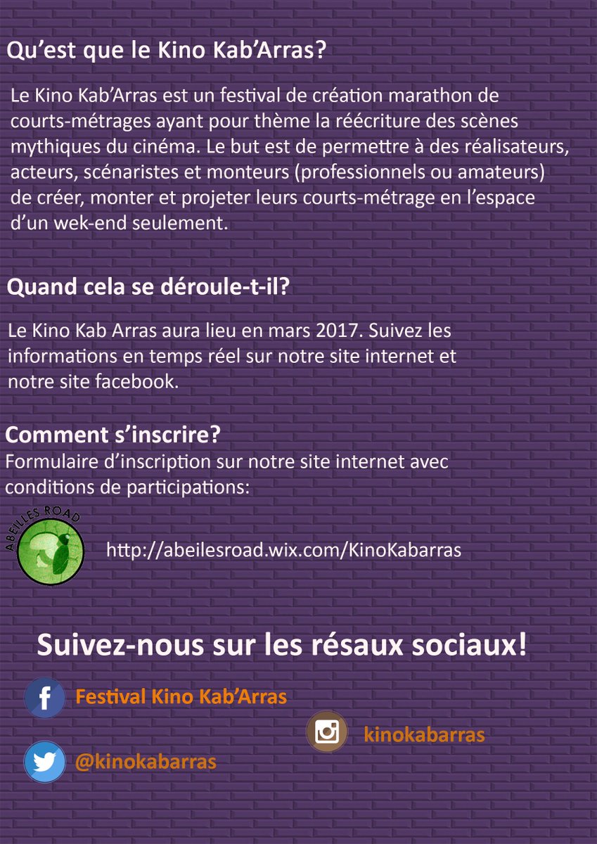 Kinokabarras's tweet photo. Première édition du Kino Kab Arras en mars 2017! #RT https://t.co/Vb1tXITtAl