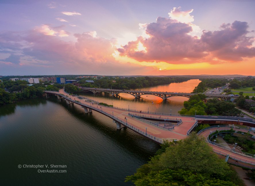ICYMI: Last night's #sunset over the #PflugerPedestrianBridge.  #atxweather foot-#atxtraffic