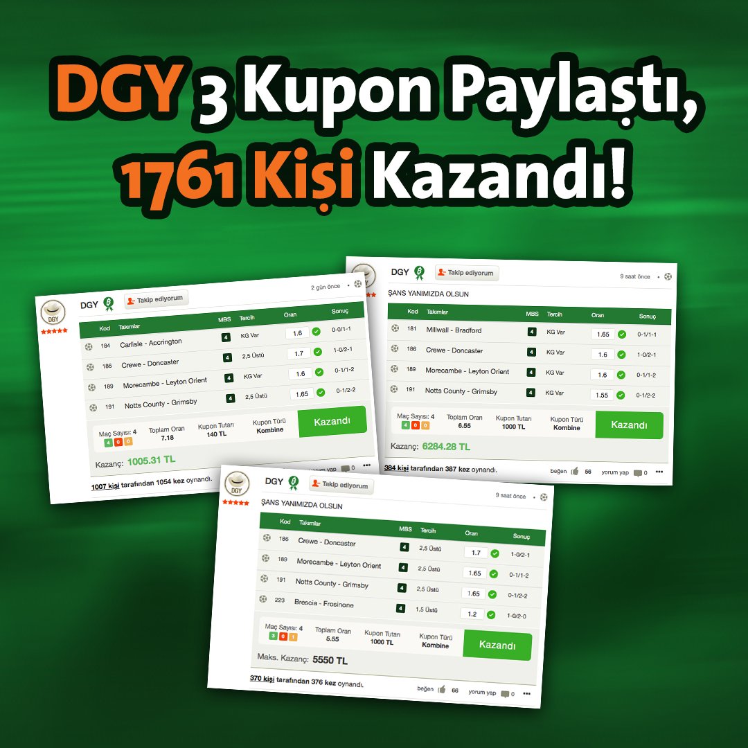 Bilyoner's tweet photo. DGY kazandırmaya devam ediyor!
DGY'yi Tribün'de takip etmek için >> https://t.co/ndl4YZXRen https://t.co/aZhrRgC3WR