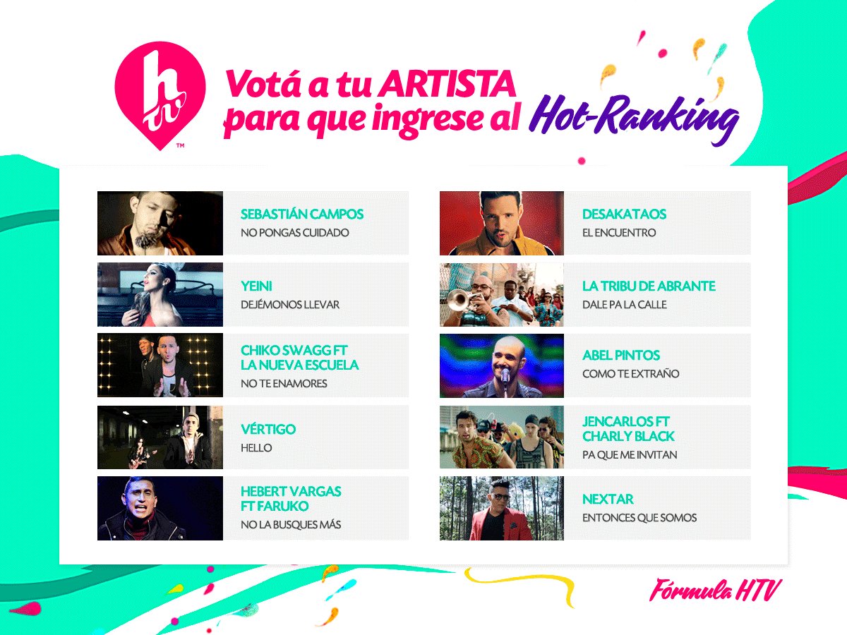 Le damos inicio a la nueva #FórmulaHTV ¡Es momento de votar! ✉ Ayuda a tu artista favorito a llegar al #HotRanking