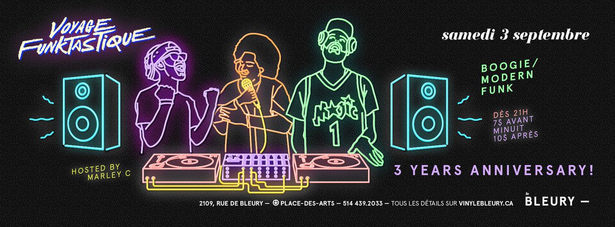 Tonight - We celebrate 3 Years of <a href="/Voyage_Funk/">Voyage Funktastique</a> - Bring your dancing shoes : facebook.com/events/1725003… #mtl #lebleury