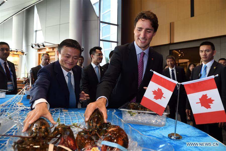 Event_China's tweet photo. Canadian PM @JustinTrudeau and Alibaba's chairman Jack Ma launched Tmall online shop for Canadian specialities. https://t.co/vM9woAPMrG