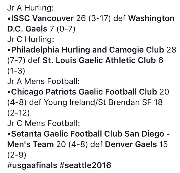Results from third set of games today