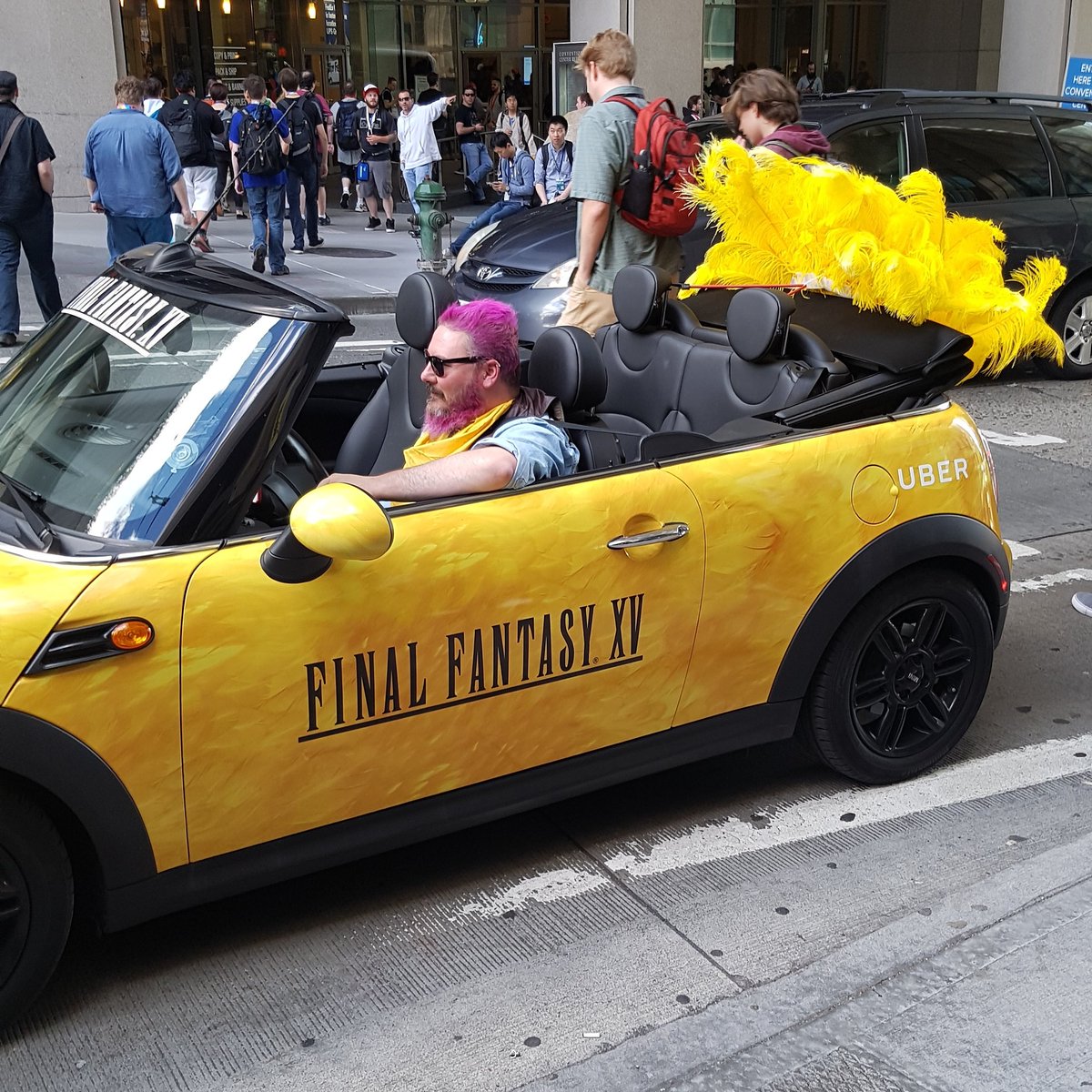 LinusTech's tweet photo. That is some smart marketing from Uber and Square Enix.. Chocobo rides at PAX.. https://t.co/u4GliZd0E6