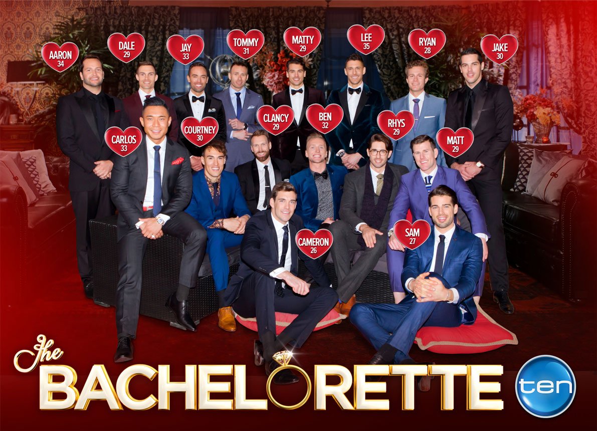 BacheloretteAU's tweet photo. Australia, meet your Bachelors for 2016. #BacheloretteAU premieres 7.30 Wednesday September 21 on @channelten. https://t.co/XqAjVqwUll