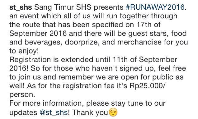 #Runaway2016 

Stay tuned to our Instagram account instagram.com/st_shs for more information.